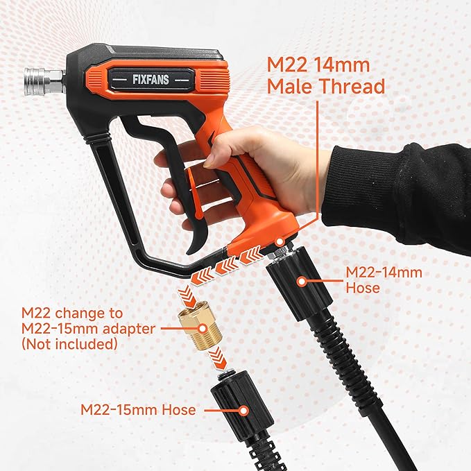 Pressure Washer Gun and Hose Kit, 50 FT High Power Washer Hose with Replacement Wand Extension, 5 Nozzle Tips, M22 Fitting