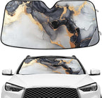 Black Marble White Gold Swirl Windshield Sunshade Car Sun Shade Front Window Shade for Truck SUV Blocks UV Rays Sun Reflector Visor Protector Accordion Folding