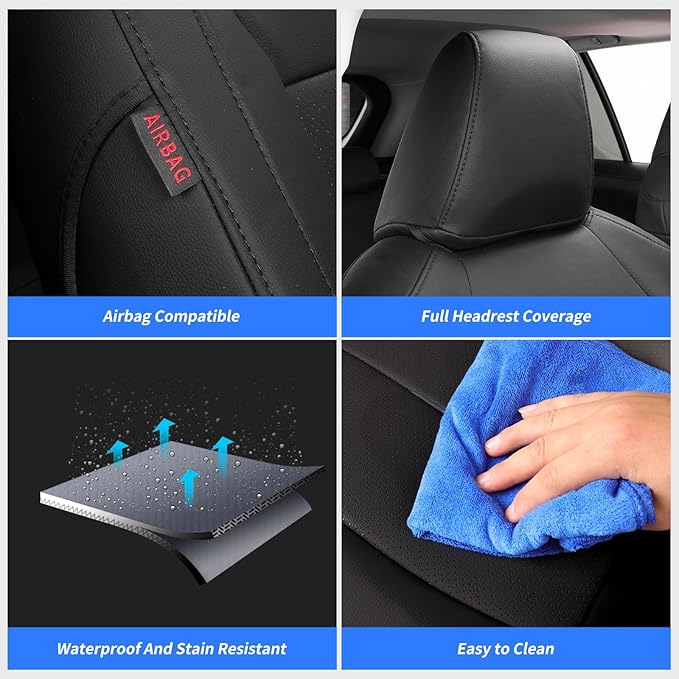 coverdream RAV4 Seat Covers Custom Fit for 2019-2024 2025 Toyota RAV4 LE,XLE,XLE Premium,Limited SUV Seat Cushion,Luxury Waterproof Leather Car Seat Protector (Full Set,Red/Black)