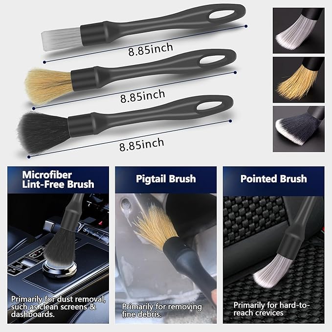 7PCS Car Wheel & Tire Brush Set, Tire Brush,Rims Brush,Microfiber Flat Wheel Brush, Detailing Brushes,Detailing Pads Interior, Exterior, Cleaning kit for Truck, SUV, RV, Motorcycle,Bikes