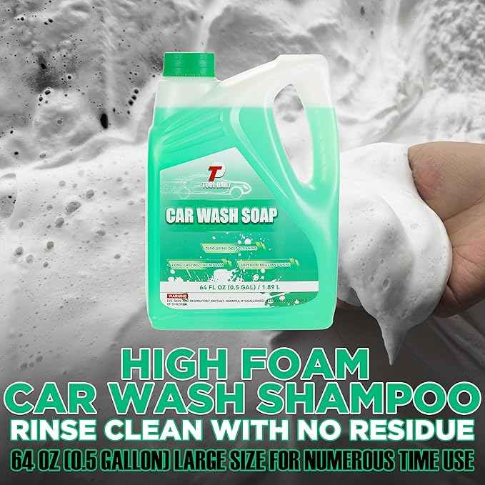 Tool Daily Short Pressure Washer Gun with Foam Cannon, Car Wash Soap 64 Oz, 5 Power Washer Nozzle Tips, 1/4 Inch Quick Connect