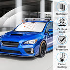 Windshield Sun Shade Custom Fit for 2008-2015 Subaru Impreza WRX/WRX STI Accessories Foldable Sunshade Sun Blocker Protect Car from Sun Rays & Heat Damage Keep Car Cooler