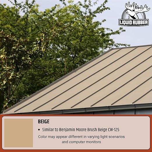 Liquid Rubber Color Roof Sealant- Elastomeric Waterproof Coating for Flat, Low-Slope & Metal Roofs, Flexible UV-Stable Membrane, Beige, 1 Gallon