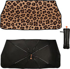 Socira Leopard Print Car Windshield Sunshade Umbrella, 57" x 30", Blocks UV Rays, Keeps Car Cool, Foldable, Compatible with Most Cars, Trucks, SUVs
