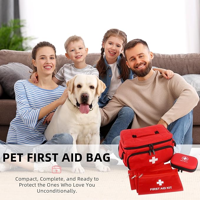 First Aid Bag Empty, 5-Set with Large Medical Organizer, 3 Portable Pouches & Hanging Bag for Home Car Travel Camping Office School Outdoor Adventure Medical Supplies,Pet First Aid Kits (Red)