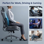 Seat Cushion Memory Foam with Ergonomic L-Shaped Extra Wide Support for Lower Back Relief, Comfort Cushion for Office Chair, Car Seat & Gaming Seat, Helps Sciatica Pain, Posture Improvement (Gray)