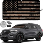 Autoamerics 1-Piece Windshield Sun Shade Brown Camo American Flag USA Design - Foldable Car Front Window Sunshade for Most Sedans SUV Truck - Blocks Max UV Rays and Keeps Your Vehicle Cool - Medium