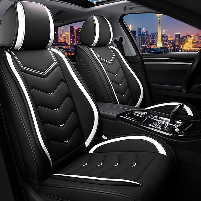 CTDS Car Seat Covers for Toyota Corolla 2000-2026, Stylish Sport Seat Cover, Premium Nappa Leather Car Seat Cover. Automobile Seat Covers Sets.(Standard 2 Seats/Black White)
