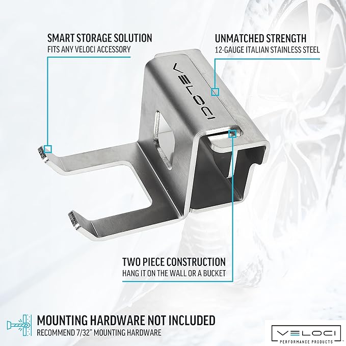 Veloci Performance Utility Bracket, Foam Cannon Bottle Holder for Bucket or Wall Mount, Holds Spray Gun, Lances, or Pressure Washer Accessories, Commercial-Grade, 44.0021