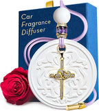 Luxury Car Air Freshener for Women - Refillable & Portable Essential Oil Fragrance Diffuser - Cute Car Accessories & Interior Decor - Mirror Hanging or Vent Clips - Two Hearts Cross Charm, Rose Scent