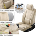 Chezope Car Seat Covers Full Set, Beige Leather Seat Covers, Breathable Front and Back Car Seat Protectors, Wear-Resistant Seat Covers Universal Fit for Most Cars SUV Truck (Beige-Solid, Full Set)