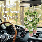 Crochet Car Air Freshener Hanging, Cute Hanging Plant for Cars, Crochet Strawberry Plant with 10ml Empty Refillable Oil Diffuser Bottle, Handmade Boho Car Ornament Charms for Rear View Mirror, Pink