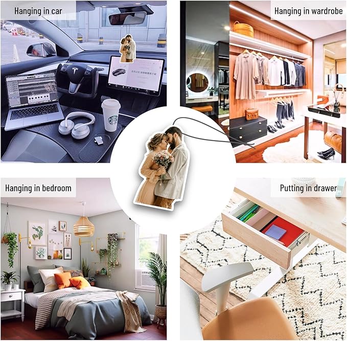 Custom Car Air Freshener - Double Sided Photo Personalized Smell Fresheners With Picture Text for Car Wardrobe Bathroom (Crop - 6 Pcs 1 Set)