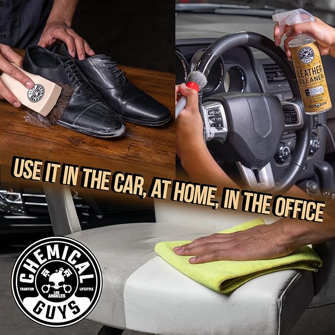 Chemical Guys Colorless and Odorless Leather Cleaner - Safe for Natural, Synthetic, Faux, and Pleather, Car Interior Cleaner, Safe for Furniture, Boots, Apparel, & More - 16 oz