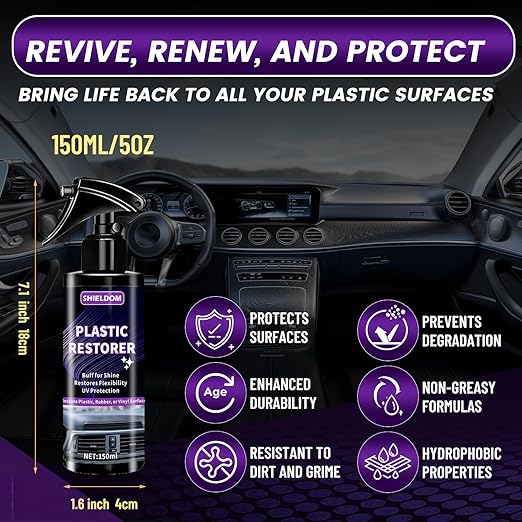 Plastic Restorer for Cars Ceramic Plastic Coating Black Trim Quick Restoration Bring Faded Rubber and Vinyl Back to Life, Buff for Shine, Restore Flexibility, UV Protection - 5oz/150ml