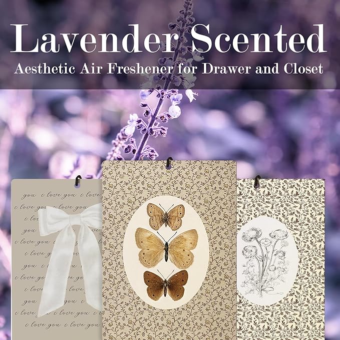 Vintage Neutral Butterfly Floral Lavender Car Air Freshener 3Pcs, Coquette Bow Rustic Moth Flower Scents Air Freshener for Women Girls, Retro Car Accessories Interior Mirror Decor Hanging