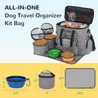 Modoker Dog Travel Organizer with 2 Collapsible Bowls for Supplies & Accessories, Airline Approved Dog Tote Pet Travel Bag with 2 Travel Food Container