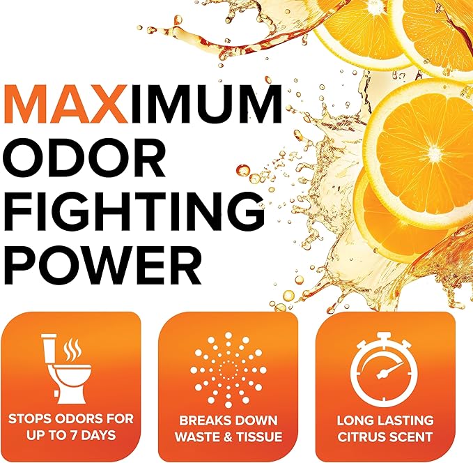 Camco TST MAX RV Toilet Treatment 1-Gallon - Control Unwanted RV Sewer Odors & Break Down Waste and RV Toilet Paper - Biodegradable Septic Safe Formula - Orange Scent (41173)