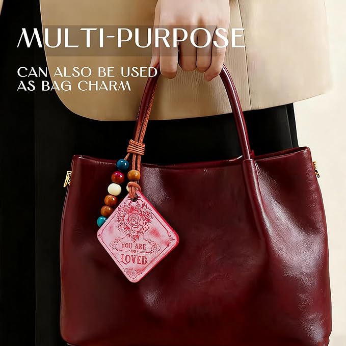Leather Bag Charms for Hangbags Pink Car Mirror Hanging Accessories Encouragement Gifts for Women You Are Loved Gifts for Women Valentines Day Gifts Car Decor Roses Mothers Day Gifts