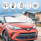 Windshield Sun Shade Custom Fit for 2018 2019 2020 2021 2022 2023 Toyota CHR CH-R Accessories Foldable Sunshade Sun Blocker Protect Car from Sun Rays & Heat Damage Keep Car Cooler