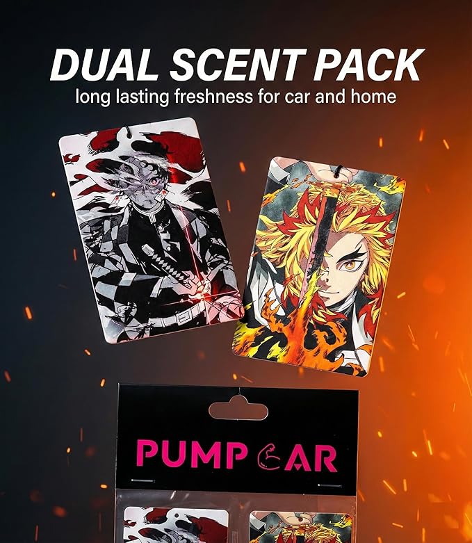 PumpCar 2 pieces double-sided Kamado Tanjiro Kyojuro Rengoku Japanese hanging Cherry-Scented car air Freshener Anime Cool for rearview mirror Car Interior Accessories Household Gifts (Kimetsu)