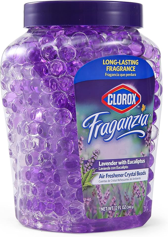 Clorox Fraganzia Crystal Beads Air Freshener Twin Pack, Long Lasting Room Deodorizer and Odor Eliminator Gel Beads for Home, Car, or Office, Lavender with Eucalyptus Scent, 24 Fl Oz