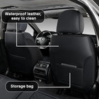 Black Leather Car Seat Covers - Luxury Waterproof Car Seat Covers with Lumbar Support, Non-Slip Base, and Airbag Compatibility; Suitable for Sedans, Suvs, and Pickups.