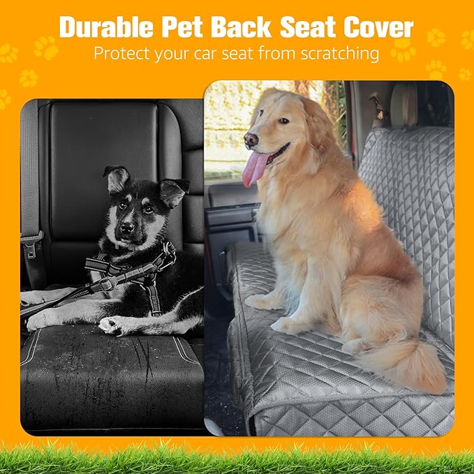 PETICON Dog Car Seat Covers for Truck Ford f150/Ram1500/GMC Canyon/Silverado, Waterproof Pet Back Seat Cover for Trucks, Scratchproof Nonslip Durable Rear Seat Cover for Dogs (Gray)