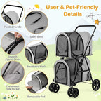 Giantex Double Pet Stroller with 2 Detachable Carrier Bags, Safety Belt, 4 Lockable Wheels, Folding Cat & Dog Stroller for Small Medium Pets, Cats Dogs Puppy Travel Strolling Cart (Gray)