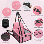 PetsHome Dog Car Seat Foldable Dog Car Booster Seat Waterproof Breathable Oxford Travel Bag for Small to Medium Dogs, Puppies, and Pets-Pattern Pink