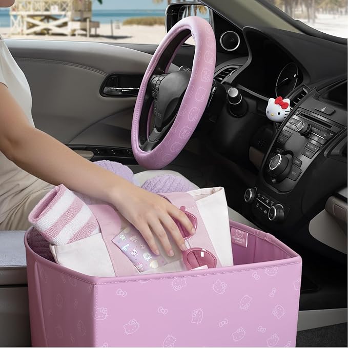 Sanrio Hello Kitty Car Trunk Organizer, Steering Wheel Cover, Air Freshener & Refill – Cute, Collapsible, Heavy-Duty Storage & Car Accessories for Groceries, Tools, Travel – 12.5"L x 12.5"W x 9"H