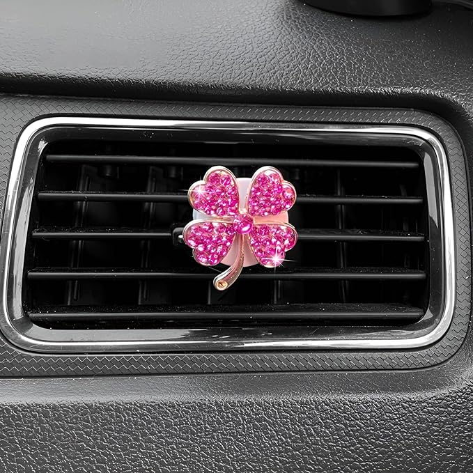 4 pcs Cute Car Vent Clips Car Air Fresheners Vents Clips Glistering Crystals Air Freshener Clip Charm Car Inter Decor Cute Accessories for Women Girls (Pink four-leaf clover air outlet)