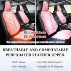 Coverado Seat Covers Full Set, Waterproof Nappa Leather Seat Covers for Cars, 5 Seats Universal Car Seat Protectors, Black and Pink Leather Car Seat Covers Car Seat Cushions Fit for Most Cars