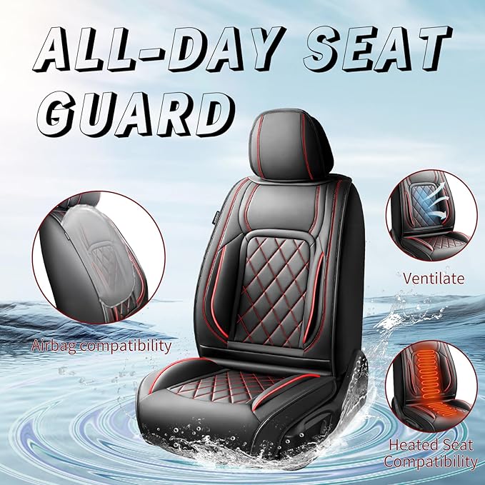 Fit Tucson Car Seat Covers Compatible with Hyundai Tucson 2010-2025 2026, Premium Leather Breathable, Wear Resistant, Airbag Compatible, All-Weather & Full Coverage, 2 Front Seat Red Line Black
