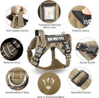 Tactical Dog Harness and Leash Set Small Sized Dog,Heavy Duty No Pull Service Dog Vest and 10 Patches with Dog Seat Belt,Reflective Adjustable Pet Harness for Training Walking Hiking Camo S