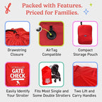 J.L. Childress Gate Check Bag for Single & Some Double Strollers - Travel Bag for Airplane, Fits Most Standard Baby Strollers, Airport Accessories for Gate Check, Flying Essentials - Red