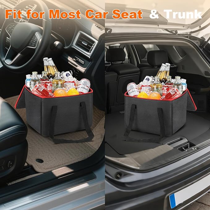 Portable Soft Cooler Bag, Collapsible Insulated Leak-Proof Car Cooler Bag, Insulated Ice Chest with Waterproof Zipper, Leak-Proof Organizer for Cars, Fits Most Vehicles, Red