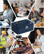 Portable Food Warmer - Heated Lunch Box for Adluts - Electric Thermal Lunch Bag with Buckle Handle, Heating Food Warmer Bags for 12V/24V Car & Truck, 110V/220V Home/Office, Navy Blue