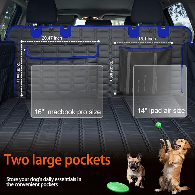 SUV Cargo Liner for Dogs, Waterproof Pet Trunk Cover with Bumper Flap Protector, Non-Slip Scratchproof, Non-Slip Dog Seat Mat for SUVs, Large Size Cargo Liner Universal Fit Blue
