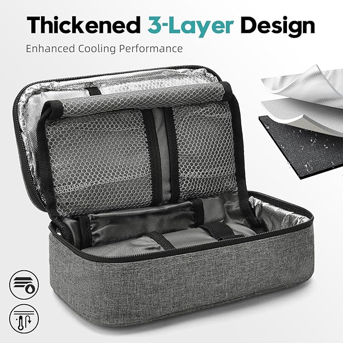 ALLCAMP Insulin Cooler Travel Case TSA Approved, Diabetic Medication Cooler Bag with 4 Ice Packs & Multi-Layer Storage, Portable Medical Cooler with Insulation Liner(Gray)