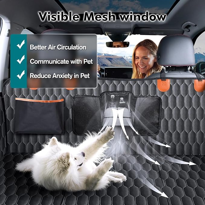 XL Back Seat Extender for Dogs-Supports 400lb,Waterproof Dog Car Seat Cover Hard Bottom-Detachable,600D Oxford Cloth Proof Nonslip Soft,Dog Hammock for Car,SUVs