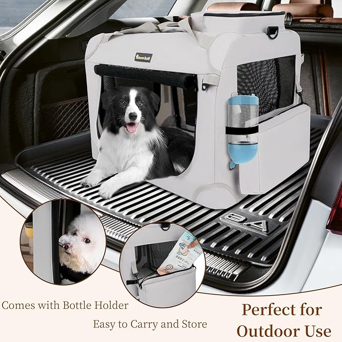 Extra Large Cat Carrier for 2 Cats Collapsible Soft Pet XL Crate for Large/Medium Cats 20lbs Car Travel Portable Bag with Water Bottle Slot For Long Trips (Beige, 24.0"L x 16.5"W x 16.5"H)