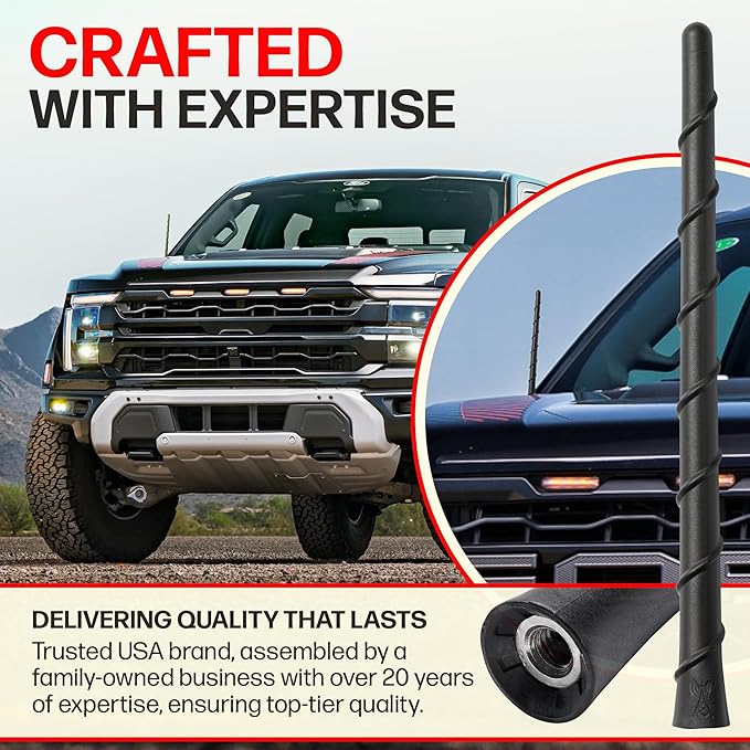 Votex Universal Short Rubber Spiral 8" Antenna Kit – Enhanced Reception, Carwash Proof, Flexible and Durable with Tuned Copper Coil and Stainless Steel Threading – for Trucks, Cars & SUVs, (Black)