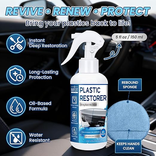 Plastic Restorer for Cars, Deep Black Trim Restorer for Faded Plastic, Rubber & Vinyl | Long-Lasting Shine & Protection | Easy Apply Auto Detailing Formula, 5 oz