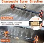 2-in-1 Can Move Horizontally Pressure Washer Undercarriage Cleaner Water Broom，23" Surface Cleaner Power Washer Attachment with 7 Nozzles 3 Extension Rods andSpare Wheel，4000 PSI