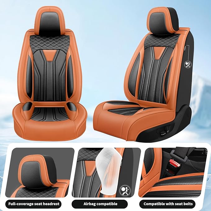 Fit Altima Car Seat Covers Compatible with Nissan Altima 2011-2025 2026 - Premium Leather， Waterproof Breathable， All-Weather Seat Cushion Protecto&Airbag Compatible (2 Front Seat Orange&Black)