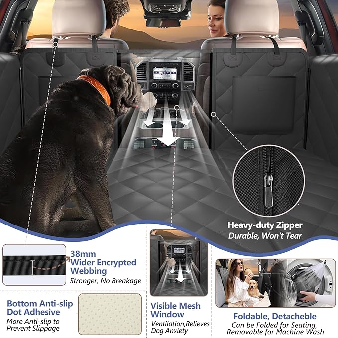 Back Seat Extender for Dogs Truck-Large Space, Dog Pet Seat Cover Back Seat Hard Bottom Holds 420lb, Waterproof Dog Hammock for Crew Cab Trucks F150, RAM1500, Sierra, Tundra, Silverado, Black