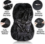 ZONETECH Sheepskin Seat Covers Fuzzy Car Seat Covers Black Australian Merino Wool Fluffy Fur Auto Accessories All Season Protection for Your Seats Universal Fits Most Car SUV Airbag Compatible 2-Pack