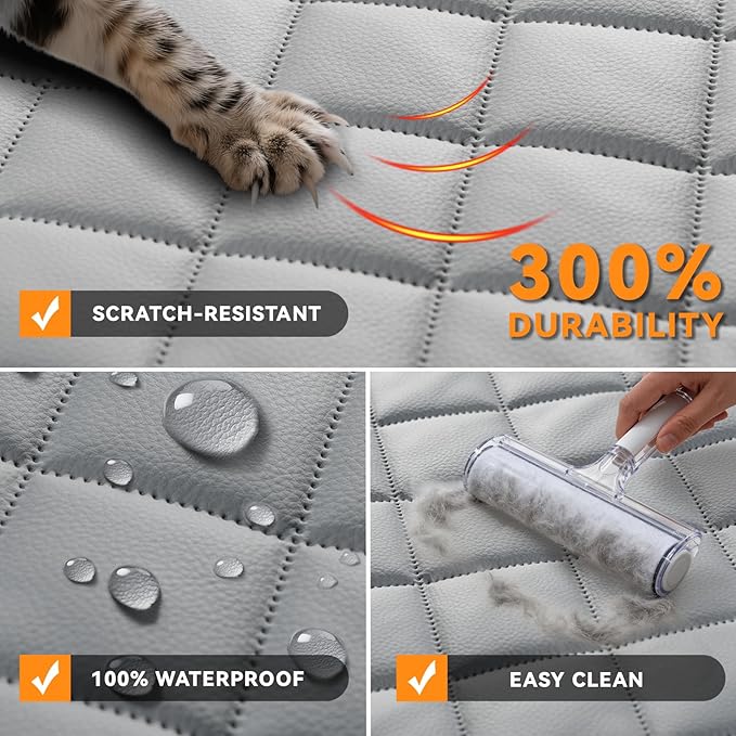 Waterproof Car Front Seat Cover for Dogs, PU Leather Car Seat Protector for Pets,Nonslip Scratchproof Front Passenger seat Covers Fits for Cars, Trucks, SUVs (Grey, Front Seat Cover)