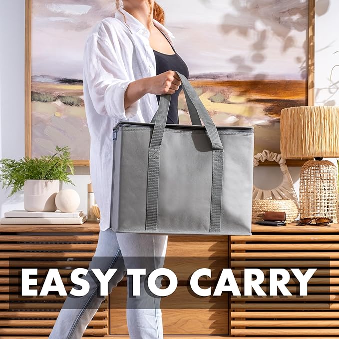 Carrywell (Not Made In China) Insulated Reusable Grocery Bags 2-Pack, Catering and Delivery Bag For Hot and Cold Food, Collapsible Thermal Tote For Doordash